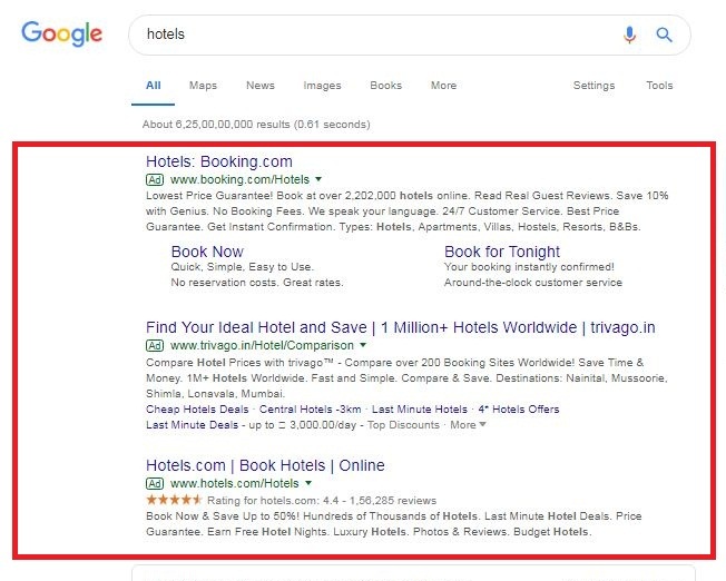 Paid adverts, unpaid adverts, organic search, inorganic search, SERPs 